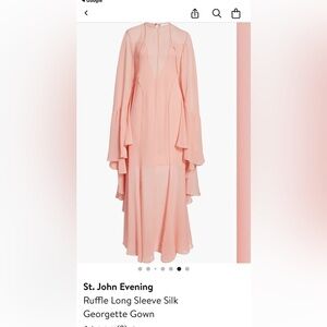 St. John plunging illusion, flowing long sleeve silk gown.